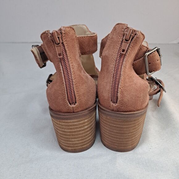 Sole Society  Tonni Sandals Womens 7M Brown Suede Cutout Block Heel Rear Zip - Picture 3 of 10
